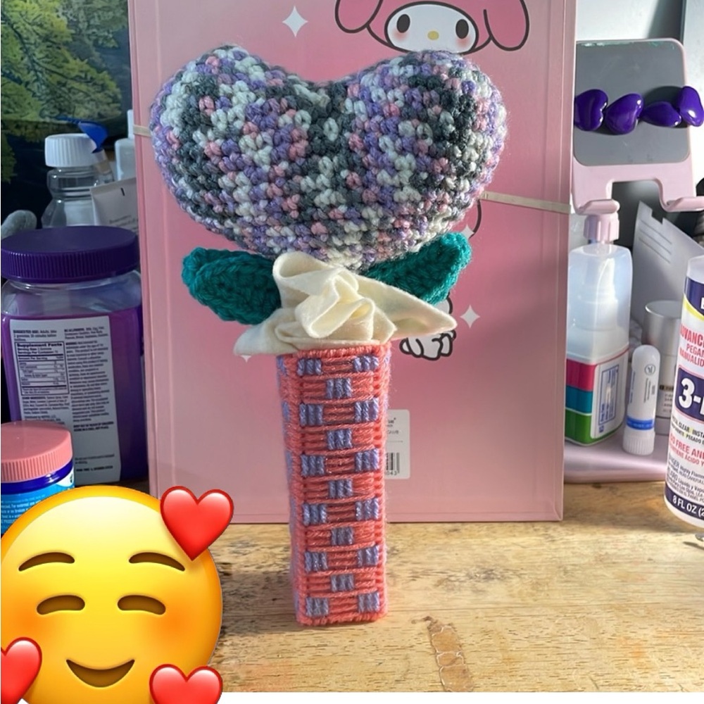 Multiple color heart with Pink Gummy Bear Crochet Heart Bouquet - Picture 2 of 2